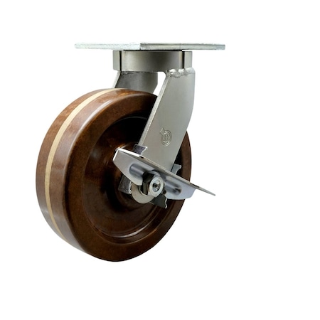 Service Caster 10'' Heavy Duty High Temp Phenolic Swivel Caster with Brake and Swivel Lock CRAN-SCC-KP92S1030-PHRHT-SLB-BSL